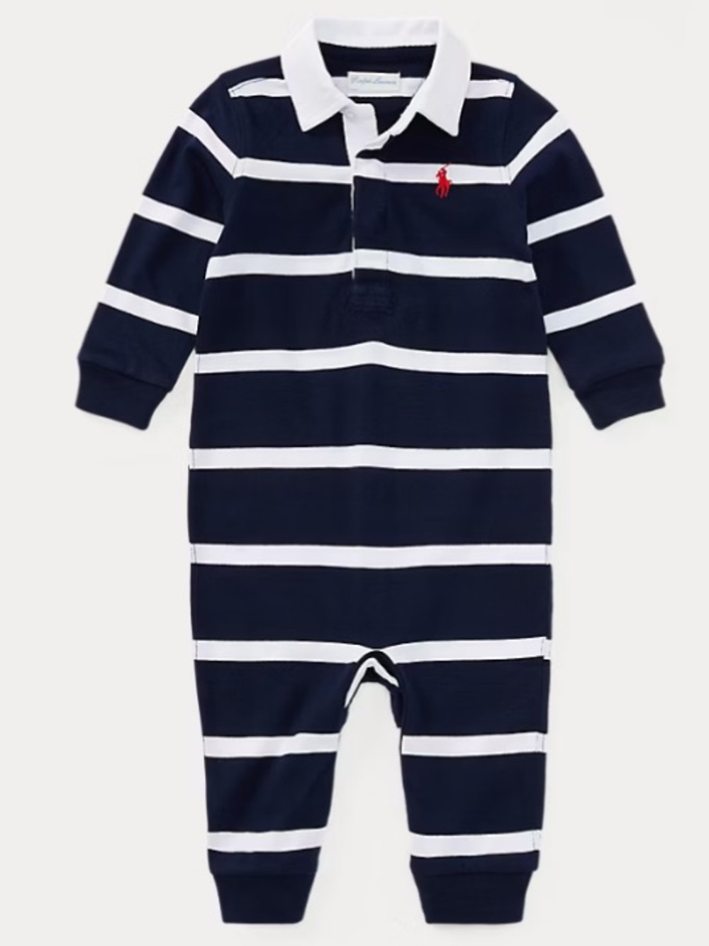 Ralph Lauren Striped Cotton Jersey Rugby Coverall 6m Refined Navy Multi Baby Boy